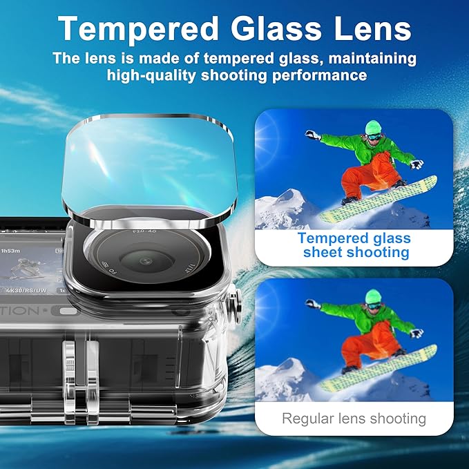 FitStill 60M/196FT Waterproof Case for DJI OSMO Action 6, Dual Cold Shoe Design Thickened Sealing Ring, Optical Glass Lens, djiI Action 6 Protective Accessories