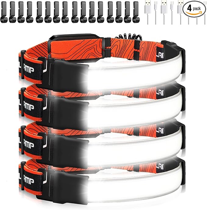 Hopedone Rechargeable Headlamp,4 Packs 230°Wide-Angle 1000 Lumens Headlamp Flashlight with Red Taillight 3 Light Modes Lightweight LED Head Lamp Adjustable Waterproof Head Light for Running Cycling