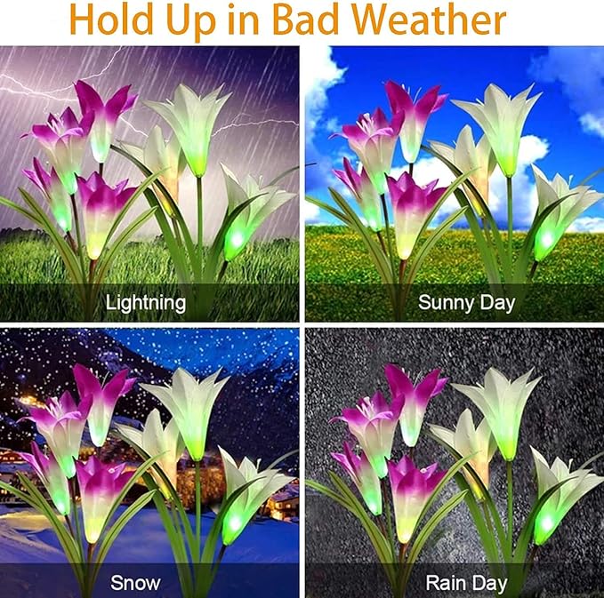 ostritec Solar Lights Outdoor Waterproof, 4 Pack Garden Decor Lights, 16 Multi-Color Changing Lily Solar Flowers for Yard Patio Pathway Decor, Gifts for Women Mom (4 Pack)