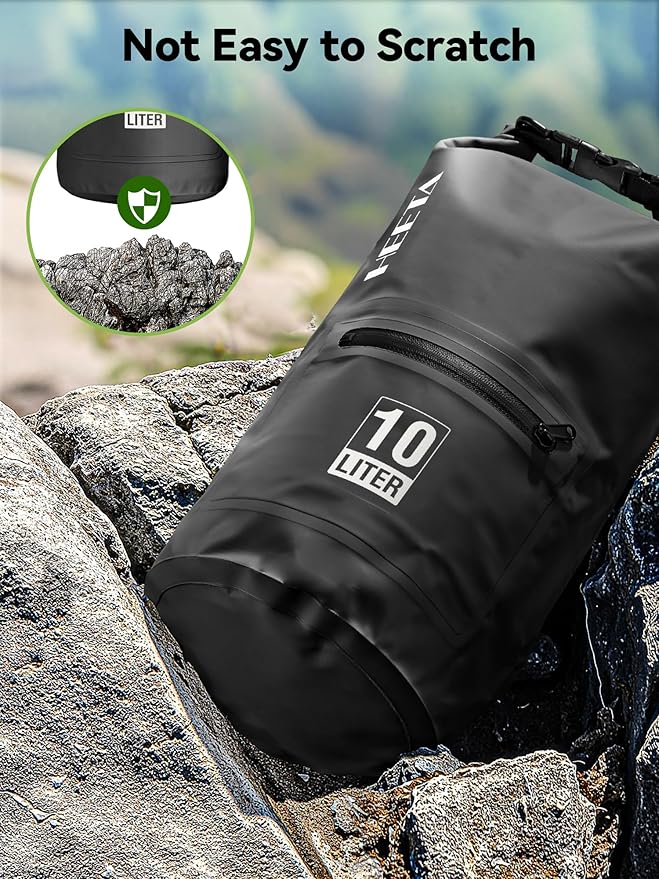 HEETA Waterproof Dry Bag with Front Zippered Pocket for Women Men, 5L/10L/20L/30L/40L Roll Top Lightweight Dry Storage Bag Backpack for Travel, Kayaking, Boating, Rafting, Camping, Hiking & Beach