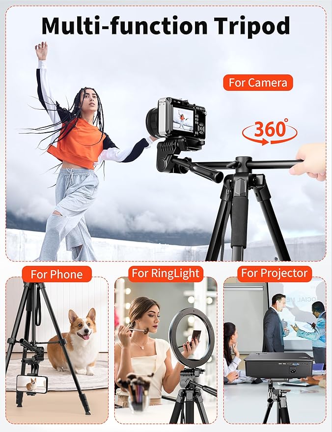 Nineigh 75" Phone Tripod Stand, Overhead Tripod for iPhone with Remote, Portable Horizontal Mount for Video, Live Streaming & Vlogging, Compatible with iPhone Camera
