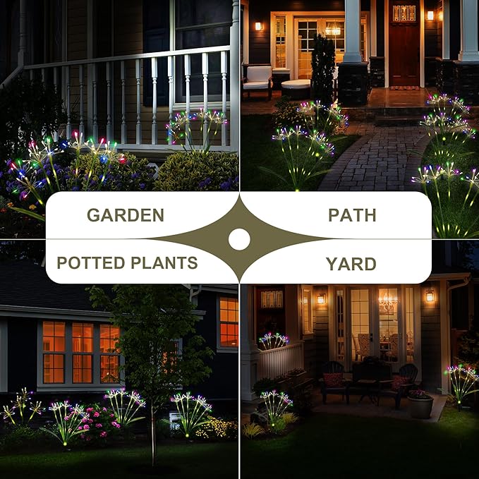 Solar Garden Lights Outdoor: Waterproof 2-Pack DIY Decorative Firework Lights with 2 Modes for Yard Patio Pathway Outside Fairy Decor - Christmas Gifts for Women Mom Mothers Day Multicolor