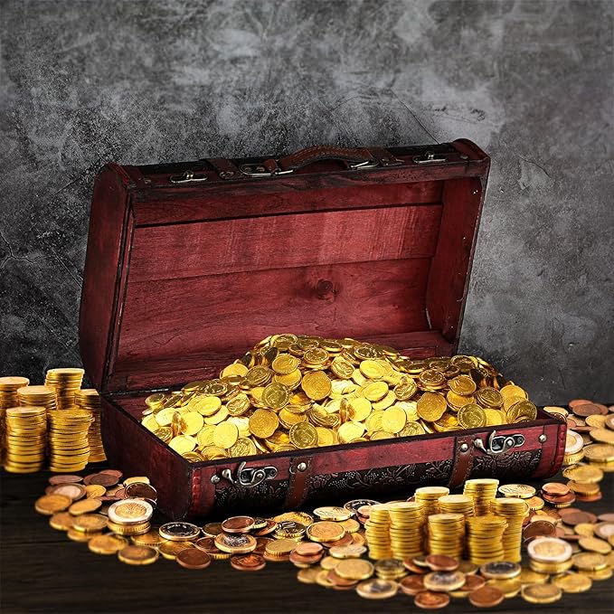 ELLDOO Vintage Wooden Storage Chest, Portable Decorative Luggage Suitcase With Grape Pattern, Pirate Treasure Keepsakes Box for Gifts, Decor and Travel