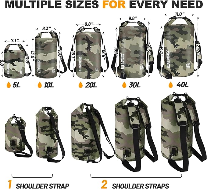 Waterproof Dry Bag, 5L/10L/20L/30L/40L Roll Top Lightweight Storage Backpack with Phone Case for Women & Men, Floating Waterproof Sack for Travel, Swimming, Kayaking, Paddle Board, Camping & Beach