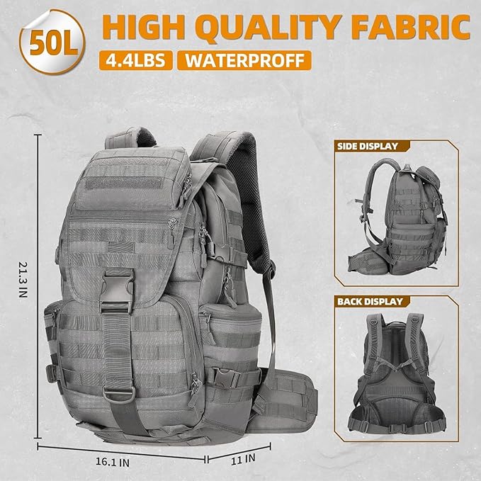 50L Military Tactical Backpack 3 Day Assault Pack Molle Daypack Hiking Backpack for Men and Women