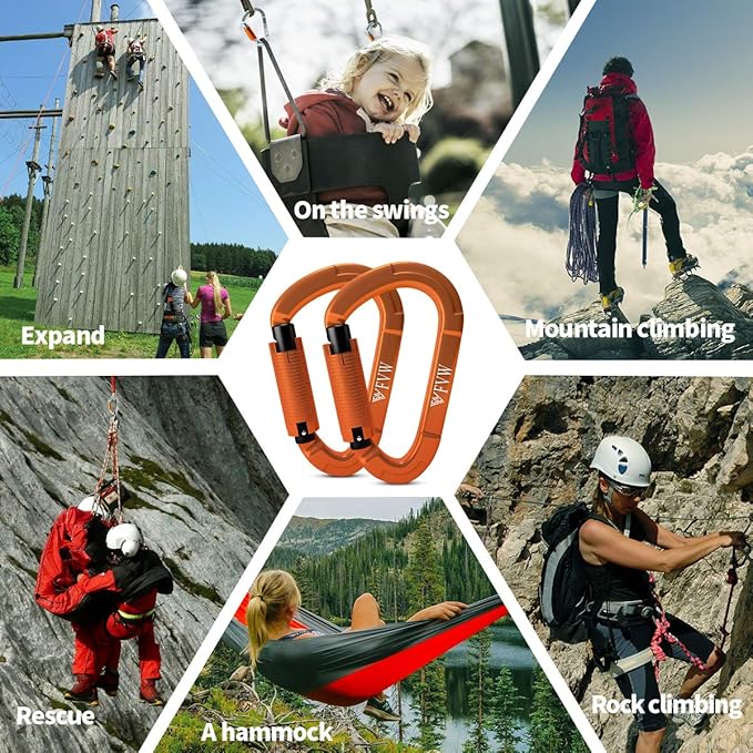 FVW Auto Locking Rock Climbing Carabiner Clips,Professional 25KN (5620 lbs) Heavy Duty Caribeaners for Rappelling Swing Rescue & Gym etc, Large D-Shaped Carabiners