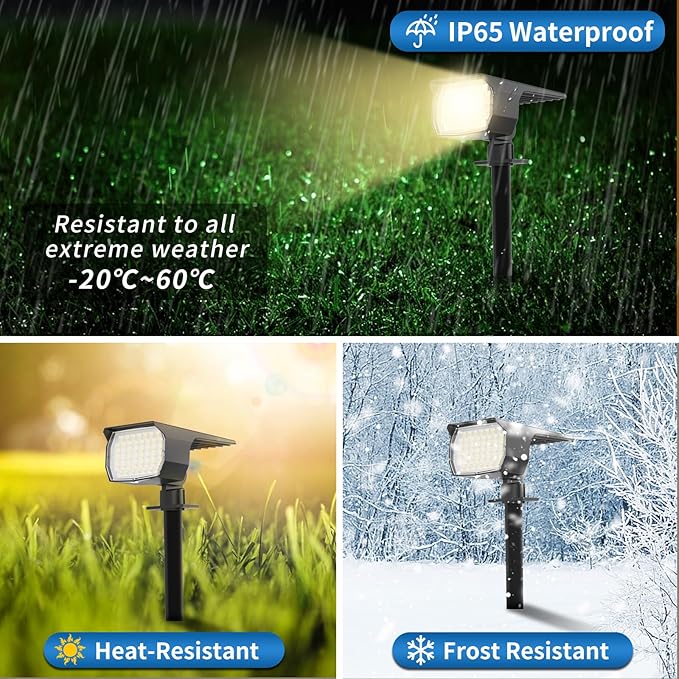 WENATY Solar Spot Lights Outdoor Waterproof IP65, 2 Pack Landscape Spotlights with 46 LEDs, 3 Modes Auto On/Off Solar Powered Flood Lights for Outside Pathway, Yard, Garden, Walkway (Warm White)