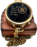 Vintage Brass Compass Not All Those Who Wander are Lost, Engraved Antique Pocket Compass with Leather Case, Inspirational Graduation Gift for Men, Hiking Camping Navigation Nautical Compass