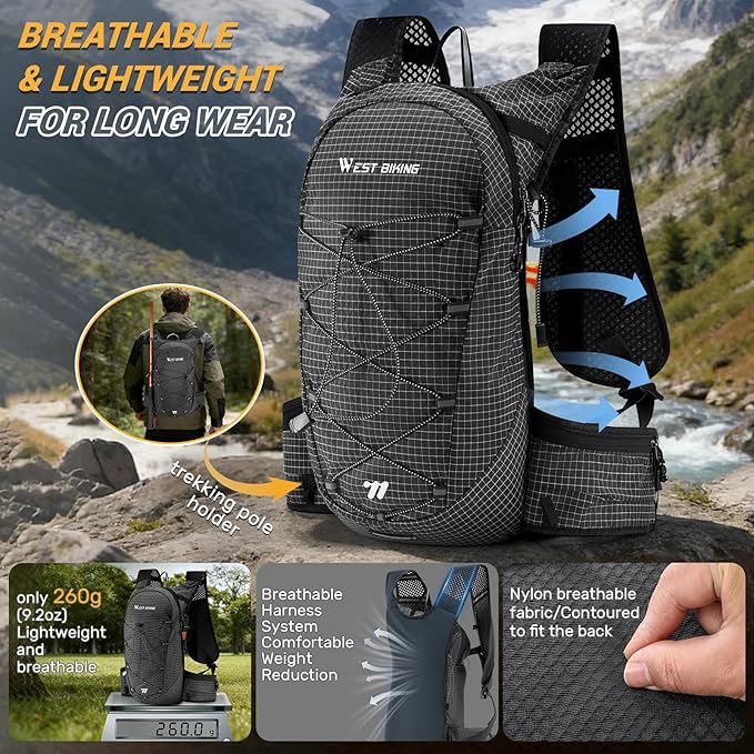 Lightweight Hydration Backpack with 2L Water Bladder Running Hydration Vest Backpack Specialized Hydration Pack for Cycling, Hiking, and Mountaineering
