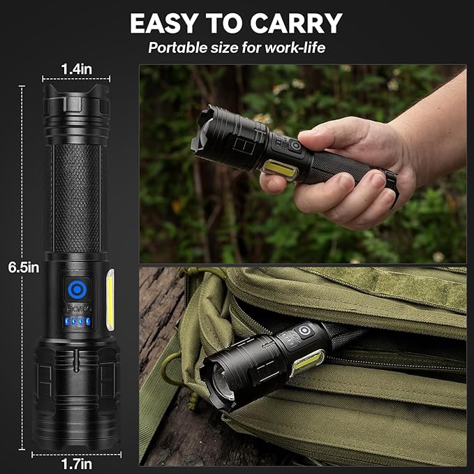 Flashlight Rechargeable 99,000 High Lumen - 2 Pack LED Flash Light with COB, 7 Modes Powerful Handheld Flashlight for Home, Camping