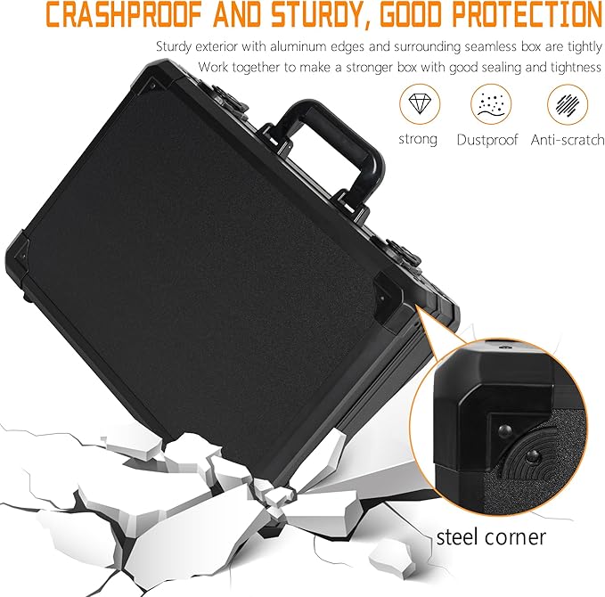 17 Inch Aluminum Carrying Case 17 X 12 X 6 Inch Ideal for Microphone & Camera Gear Transportation, DJ Mixer Case with Customizable Pre-Diced Foam, Black