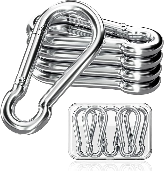 sprookber 316 Stainless Steel Carabiner Clip, Marine Grade Heavy Duty Spring Snap Hook for Outdoor, Boat, Hammock, Set of 5