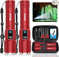 Rechargeable Tactical Flashlights 2000 High Lumens - 5000mAh Super Bright LED Powerful Flash Light, Waterproof Handheld USB C Flashlight for Home,Car,Camping,Emergencies,5 Modes,Zoomable (2, Red)