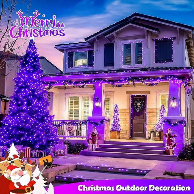 JMEXSUSS 2 Pack Solar String Lights Outdoor Waterproof, Total 66 FT 200 LED Solar Christmas Lights Outdoor, Twinkle Light for Christmas Tree Outside Garden Yard Xmas Decor, Purple