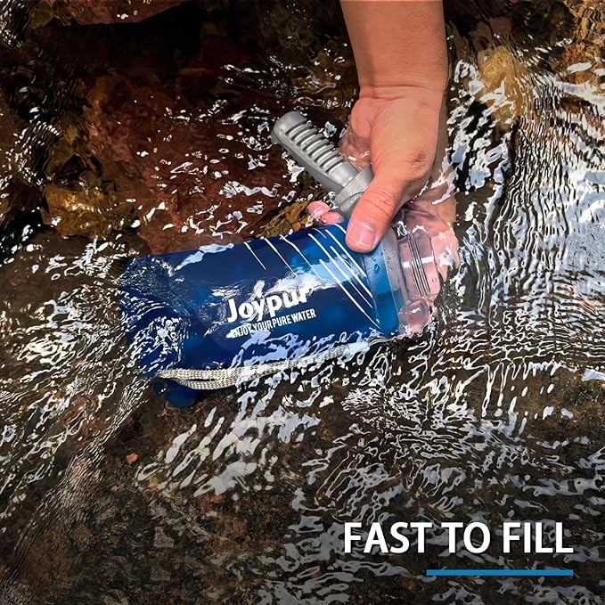 Water Filter Survival - Collapsible Water Bottle with Filter 0.01 Micron Squeeze Filtered Water Bottle 22oz for Hiking Backpacking Camping BPA-Free(Blue 650ml)