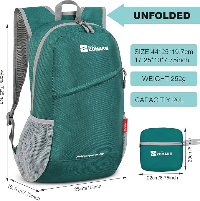 ZOMAKE Lightweight Packable Backpack, Foldable Backpacks Small Daypack for Hiking Water Resistant Day Bag for Travel(Olive Green)