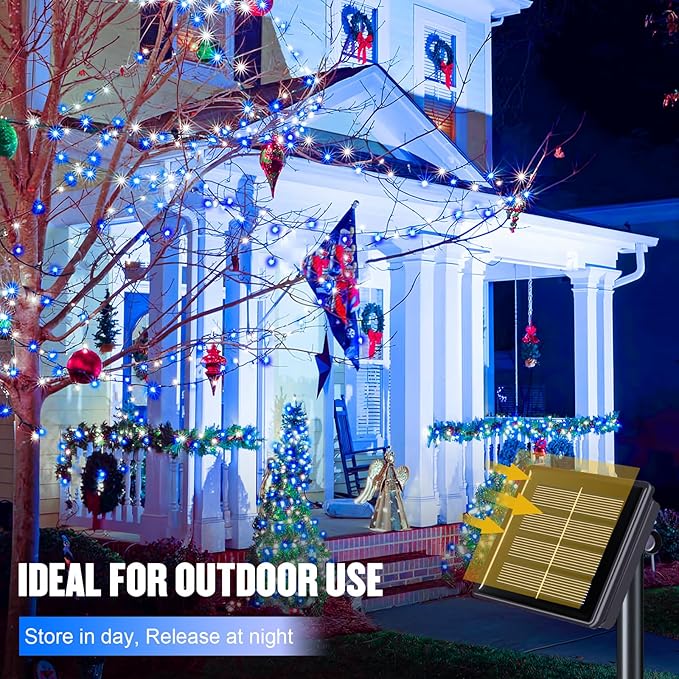 JMEXSUSS 2 Pack Solar String Lights Outdoor Waterproof, Total 400 LED 151FT Solar Christmas Lights Outdoor, 8 Modes Christmas Light for Outside Patio Yard Tree Decorations, White and Blue