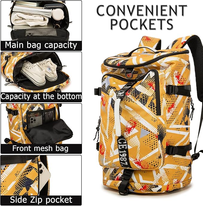 Gym Duffle Bag Waterproof black Laptop Backpack Suitable for Hiking, Fishing, Travel 40L Large Capacity Trendy Cool Lightweight Backpack for Men and Women