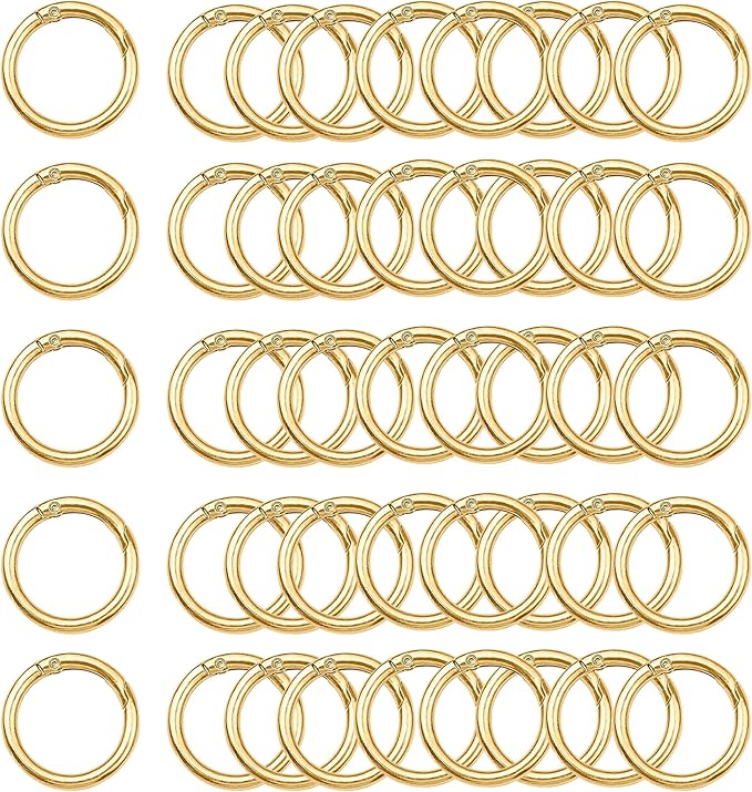 Carabiner Clip 48Pcs Gold Metal Key Ring Clip Circle Keychain Rings Bulk Spring O Ring Round Cute Carabiner Spring Snap Hook Key Chain Clips for DIY Keychain Bag Charm Handbag Purse Dog
