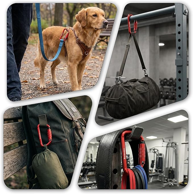 FresKaro 3inch 12kN-2698lbs Auto Locking Carabiner Clips, Solid D Shape, Heavy Duty 7075 Aluminum, Lightweight 1.09oz, Rust Proof, for Hammock, Hiking, Dog Leash, Keychain etc., Multi-Colors