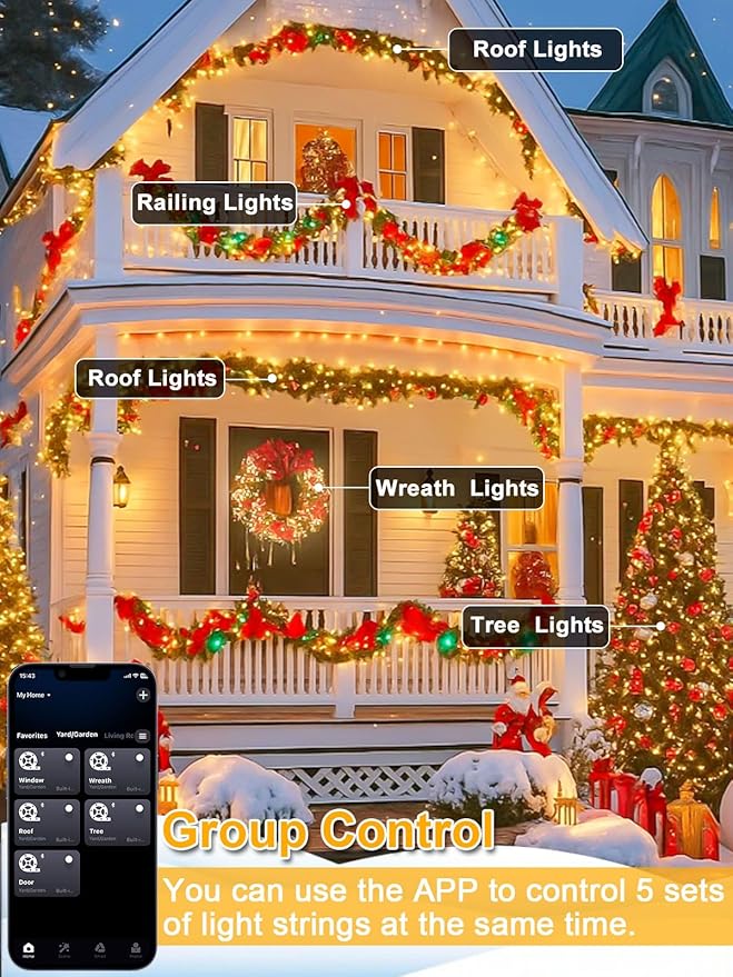 Smart Color Changing 4th of July Lights with Remote & App, 132FT 400LED Red White and Blue Twinkle Lights with Timer, RGB Patriotic Fairy String Light Waterproof Indoor Outdoor Independence Day Decor