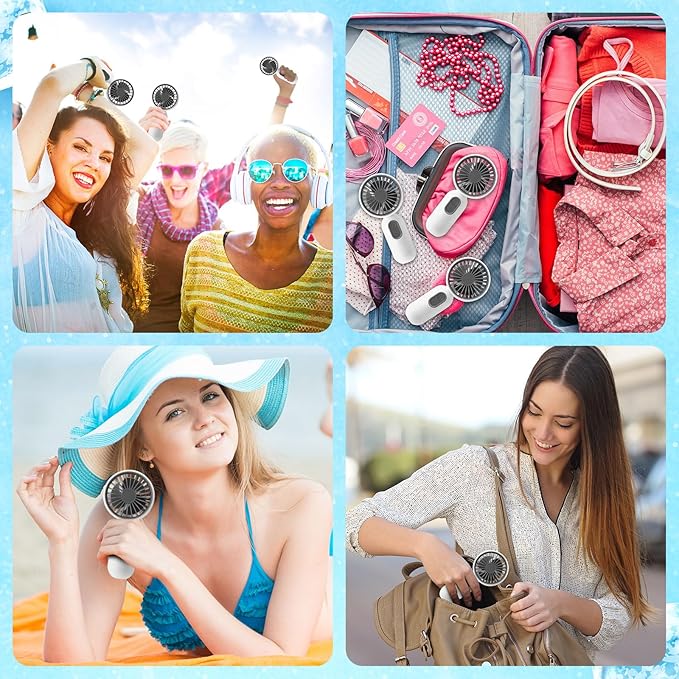 Rossesay 48 Pcs Mini Portable Fan Bulk Cute Handheld Lightweight Small Little Personal Hand Eyelash Fan 3 Speeds USB Rechargeable for Women Men Indoor Outdoor Makeup Travel (White)