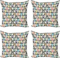 Ambesonne Funny Cartoon Throw Pillow Cushion Case Pack of 4, Theme of Playful Hipster Cats with Glasses Colorful Dotted Designed Print, Modern Accent Double-Sided Digital Printing, 20", Charcoal Grey