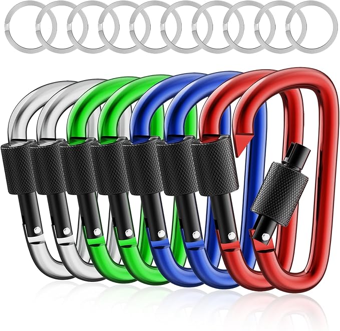sprookber 3" Locking Carabiners | Keychain Carbineers D Ring Key Clip Spring Snap Hook for Multi-Usage | Set of 8