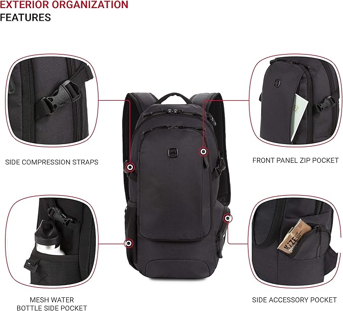 SwissGear 3598 Backpack, Narrow Daypack, Ideal for Commuting and School, Dark Grey