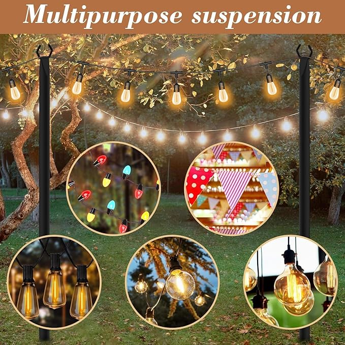 NUERPO 2 Pack String Light Poles,Metal Poles for Hanging Outdoor Light Strings,2 Pack 10 FT Light Poles Stand for Outside Garden,Patio,Wedding,Backyard,Deck,Party