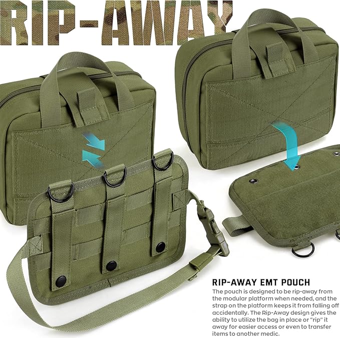 LIVANS Tactical Molle Medical Pouch - Upgraded Size, Large Capacity IFAK Pouch with Detachable Quick Release and Headrest Mount, Includes Flag and Cross Patch