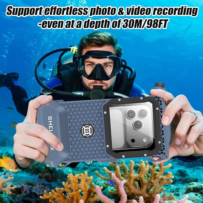 Underwater Phone Case for Snorkeling & Diving (50ft/15m), IP68 Waterproof Case for Swimming, Universal Underwater Touch Screen Case Compatible with iPhone (Blue+Black, 5th Generation Phone Case)