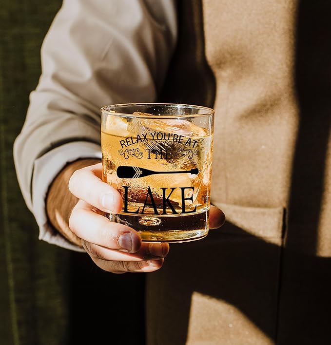 Nogrit Lake House Decor Whiskey Glasses 10 Oz,Relax You‘re at the Lake, Old Fashioned Rocks Glasses Tequila Gifts for Women Men