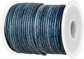 GENIQUE Real/Genuine Round Leather String Cord for Necklace, Bracelets, Jewellery, Braiding (2mm, Blue Distressed)