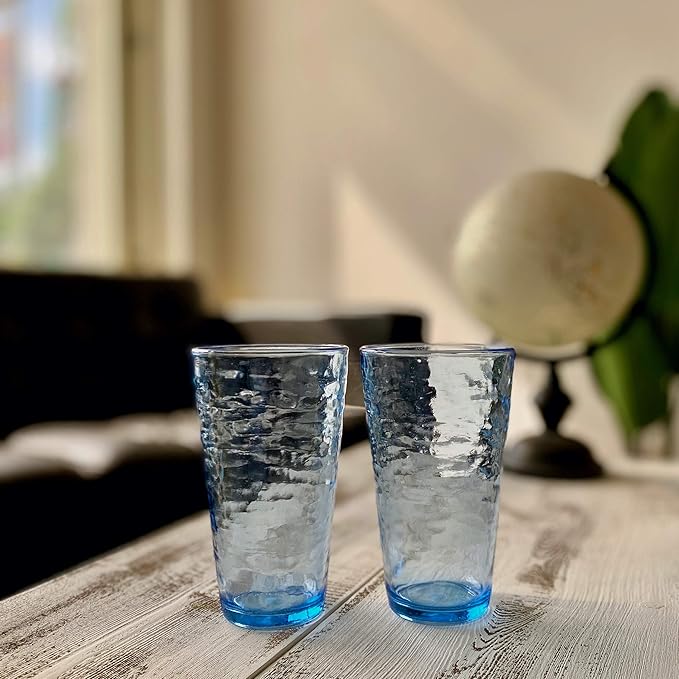 KLIFA- RIPPLE- 22.5 ounce, Set of 6, Acrylic Highball Drinking Glasses Cups, BPA-Free, Stackable Plastic Drinkware, Dishwasher Safe, Ocean Blue