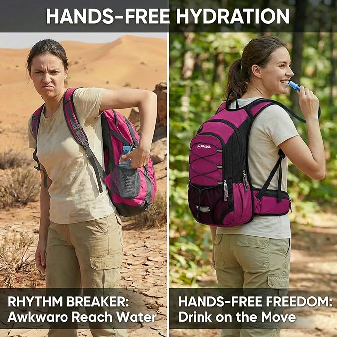 Miracol Hiking Hydration Backpack with Bladder: 2L Water Reservoir for 8H Hydration - Insulated Keep Water Cold 4 Hours - Adjustable Straps Comfortable for Day Hiking/Cycling/Half Marathon (Rose)