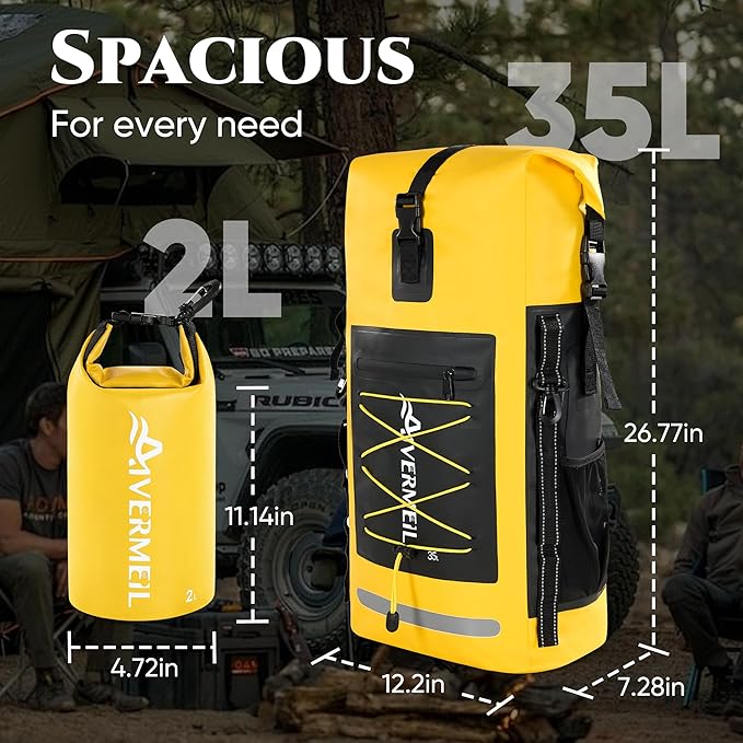 Waterproof Backpack Dry Bag with bungee cord and small waterproof Bag Yellow