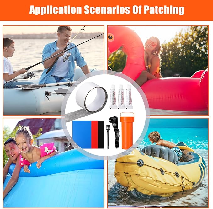 Gejoy Inflatable Boat Repair Kit with Tools, Portable PVC Patch and Repair Tape Set with Valve Wrench, Brush and Glue for Emergency Repairs on Rafts, Kayaks, Canoes, Pools and Inflatable Toys