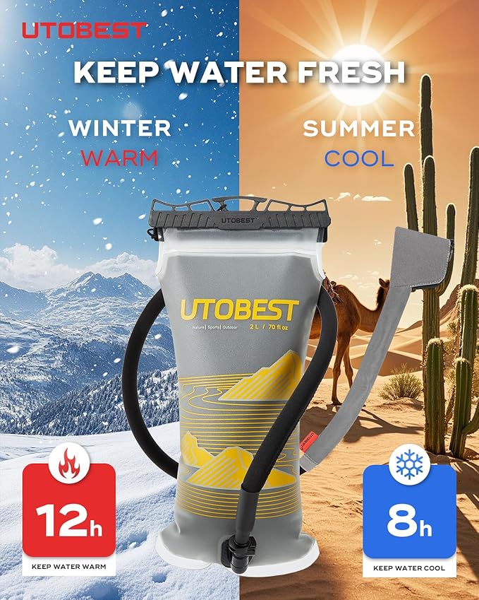 UTOBEST Insulated Water Bladder with Bite Valve Cover Keeps Water Cool or Warm for Hours, Leakproof TPU Hydration for Hiking Camping and Backpacking