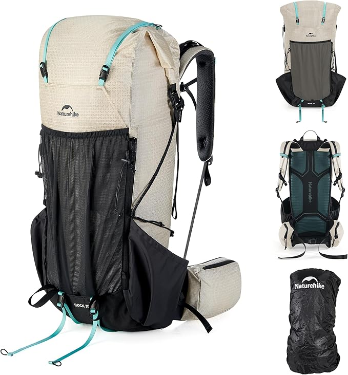 Naturehike 30L Rock 2.0 Upgraded Internal Frame Hiking Backpack for Outdoor Camping Travel Backpacking with Rain Cover Ultralight Backpack for Adults(White/M/30L)