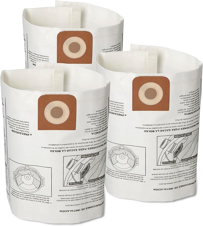 CRAFTSMAN CMXZVBE38749 Genuine General Purpose Wet Dry Vac Dust Collection Bags for Most 16 and 20 Gallon CRAFTSMAN Shop Vacuums, Collects Dry Only Debris, Reduces Cleanup Time, 3-Pack