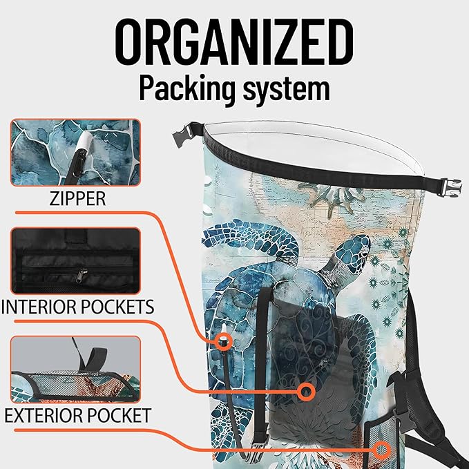 Dry Bags Waterproof for Marine Kayaking Boating Camping Swimming Keeps Gear Small Dry Lightweight Backpack 5L Roll Top Storage Backpack Beach Accessories Sea Turtle Coral Nautical Starfish