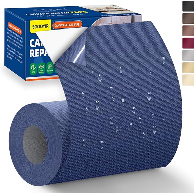 Self-Adhesive Canvas Repair Tape, 4" x 79" Waterproof Canvas Repair Patch, Fabric Patch Repairs Kit for Furniture, Tents, Sunbrellas, Boat Covers Awnings, Couches, Clothes, Bags Dark Blue