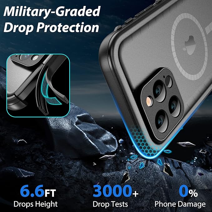 SPORTLINK for iPhone 14 Pro Case Waterproof - Buit in Screen Protector [Compatible with MagSafe][IP68 Underwater][6.6FT Military Dropproof][Dustproof] Full Body Shockproof Phone Case 6.1"