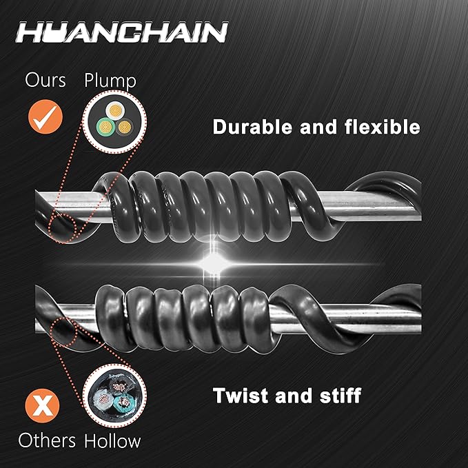 HUANCHAIN 8 FT 16 Gauge Black Indoor Outdoor Extension Cord Waterproof, Flexible Cold Weather 3 Prong Electric Cord Outside, 13A 1625W 125V 16AWG SJTW, ETL Listed