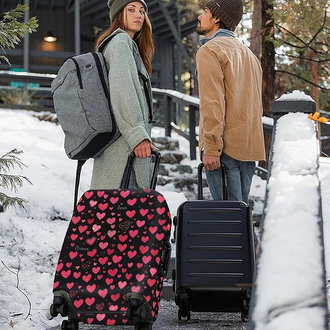 ANNA QUEEN Heart Pattern Luggage Cover, Love Theme Suitcase Protector, Stretchable Washable Travel Cover for 20-22 Inch Luggage