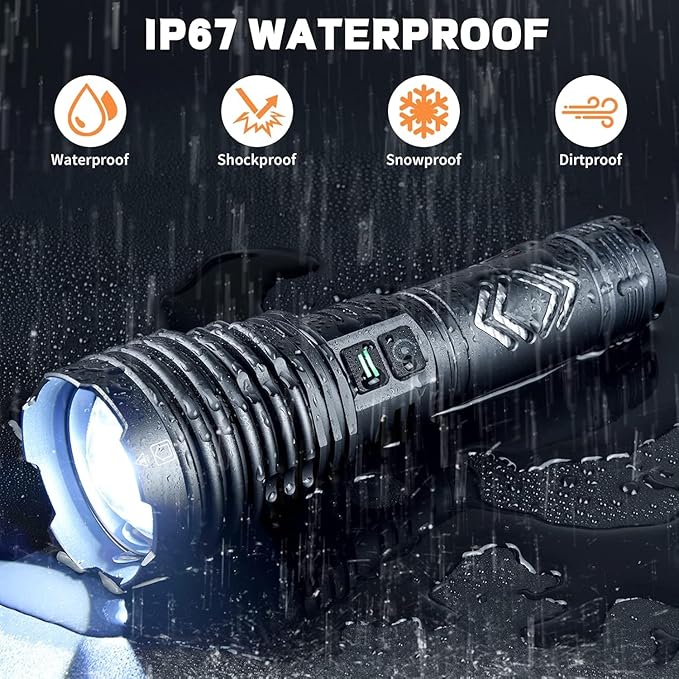 baibian [24H Long Life] High Power 155,000 Lumens Rechargeable Flashlights, Super Bright Tactical Flashlight with 1200m Ultra-Long Beam, XHP160.6 LED Light for Emergency, Camping, Gifting