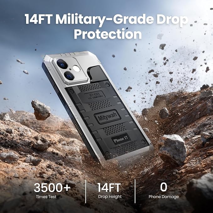 Mitywah Waterproof Case for iPhone 17, Rugged Metal Case with Built-in Screen Protector, Heavy Duty Full Body Shockproof Protective Cover 6.3 inch, Silver