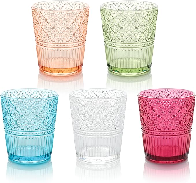Certified International Victoria Green Set of 6 Premium Acrylic DOF Glass 16 oz – Unbreakable Drinkware with Elegant Embossed Design, Perfect for Indoor & Outdoor Use