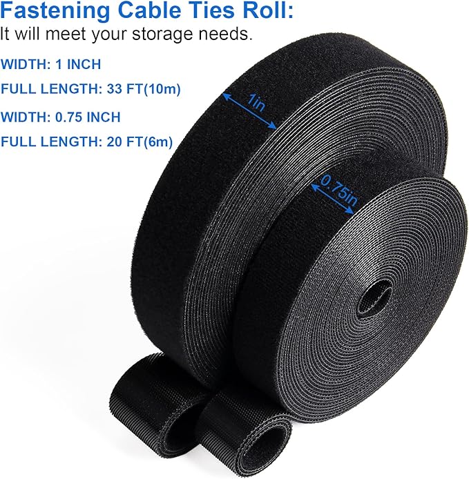 OneLeaf 2 Pack Fastening Cable Management Roll, Free Cutting Cable Straps, Double-Sided Hook and Loop Cable Ties Roll, Multi-Purpose Wire Management Tape for Home and Office